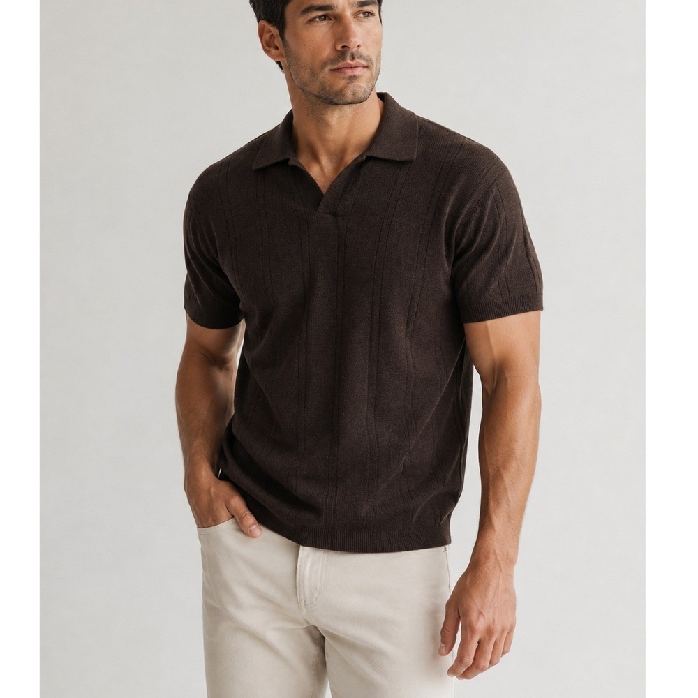 Taylor Stitch The Valencia Sweater Polo Mens XL Knit Brown Organic Cotton Ribbed